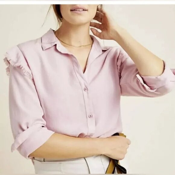 Anthropologie Cloth & Stone Ruffled Fray Button Down Top  - Anthropologie - XS - Picture 2 of 3
